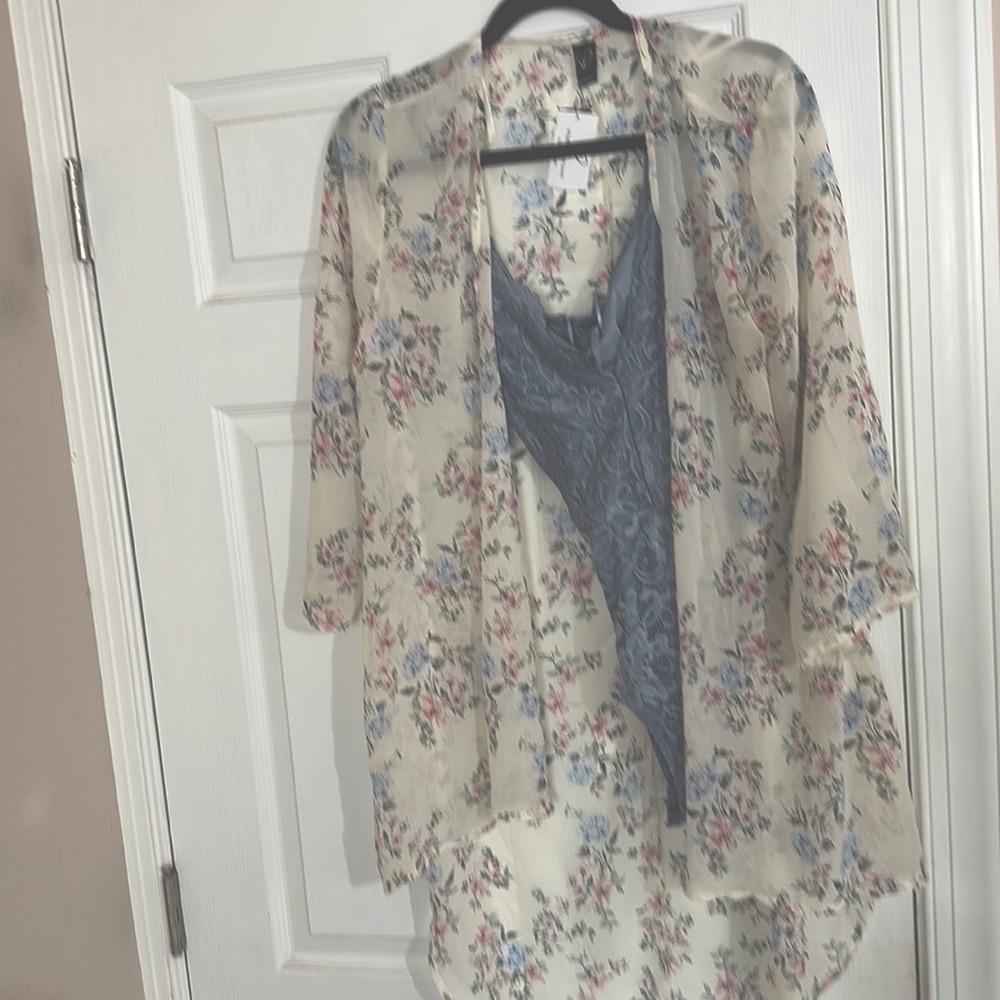 Windsor lace stretch bodysuit AND mesh floral tunic set coquette